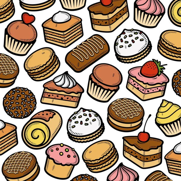 Cake Patroon Achtergrond Set Collectie Icoon Taart Vector — Stockvector