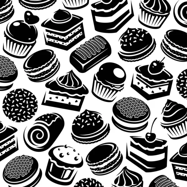 Cake Patroon Achtergrond Set Collectie Icoon Taart Vector — Stockvector