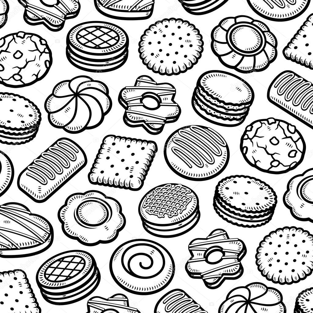 Cookies pattern background set. Collection icon cookies. Vector