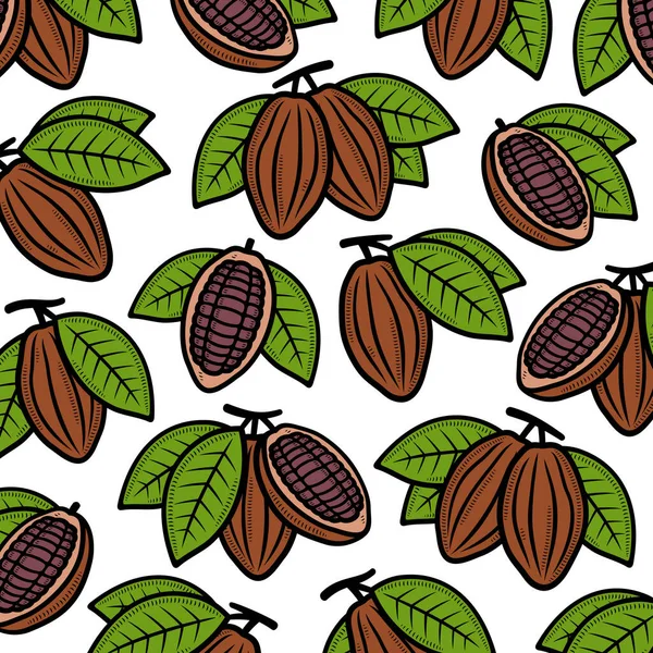 Conjunto Fondo Patrón Granos Cacao Icono Colección Granos Cacao Vector — Vector de stock