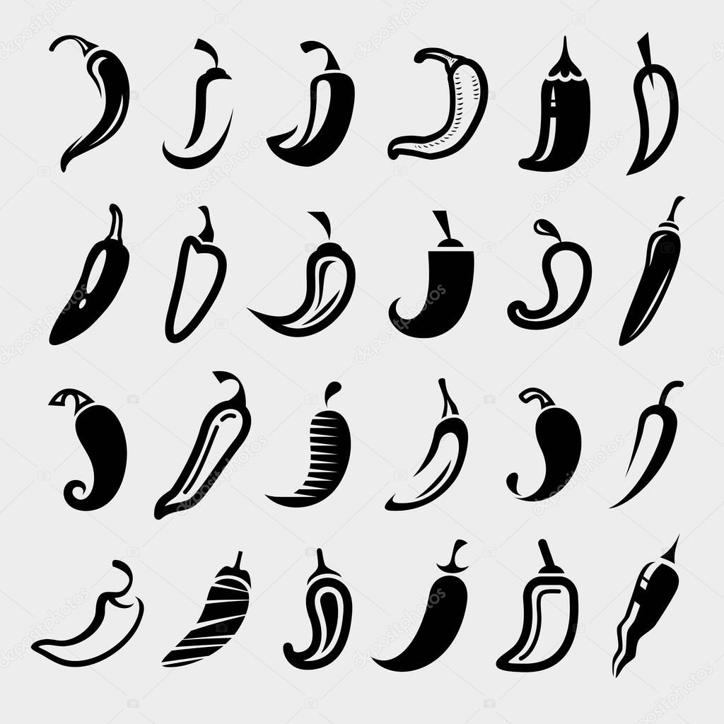 Chili and pepper set. Collection icon pepper. Vector