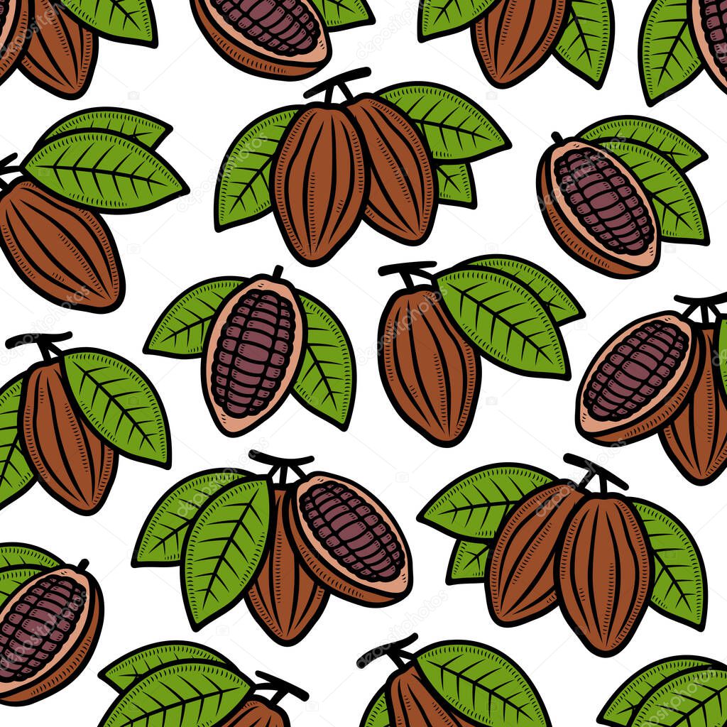 Cacao beans pattern background set. Collection icon cacao beans. Vector