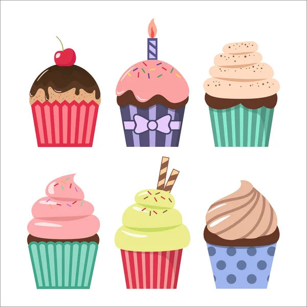 Clip Art Tecknad Cupcake Set Färgglada Cupcakes Clipart Teckningar — Stock vektor