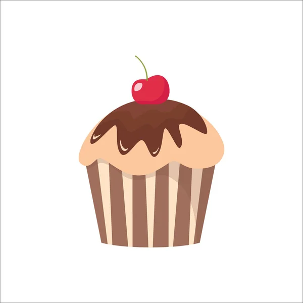Cartoon Chocolate Cupcake Cherry Top Cupcake Chocolate Frosting — Stock Vector