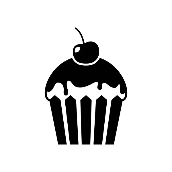 Black Cupcake Icon Cupcake Cherry Top — Stock Vector