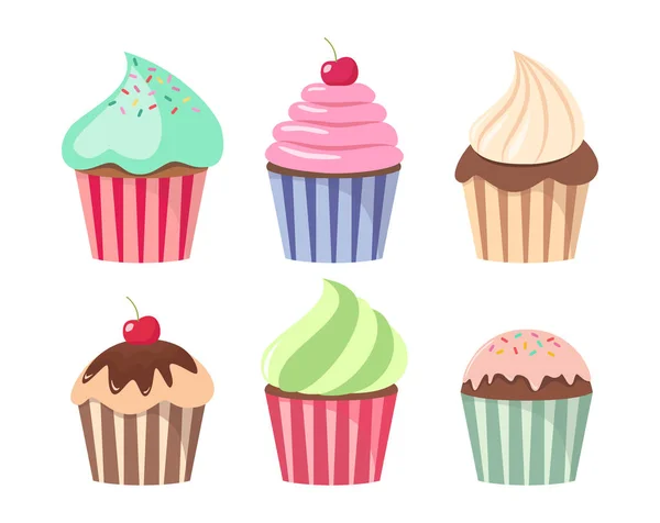 Çizgi film cupcake küme. Renkli kek karikatürler.