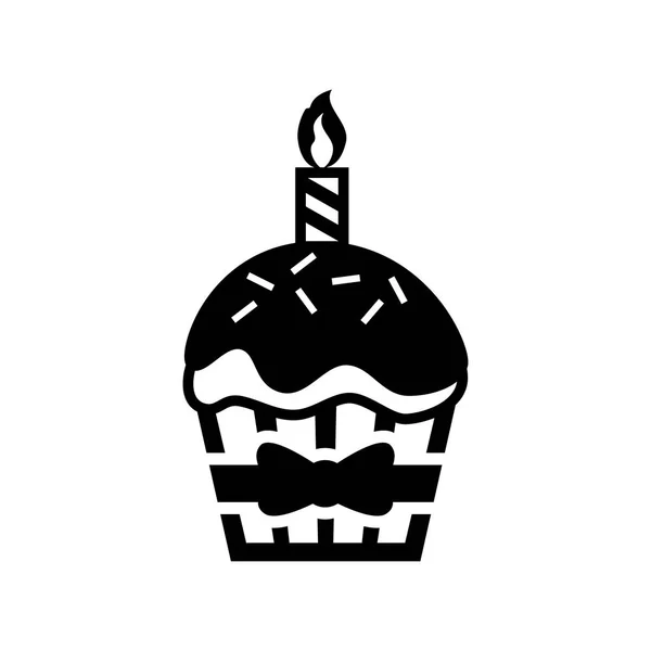 Icône Cupcake Anniversaire Noir Cupcake Bougie Saupoudrer Ruban — Image vectorielle