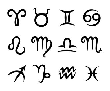 Çizilmiş zodyak işaretleri seti ver. Astrolojik zodyak simgeleri simge seti.