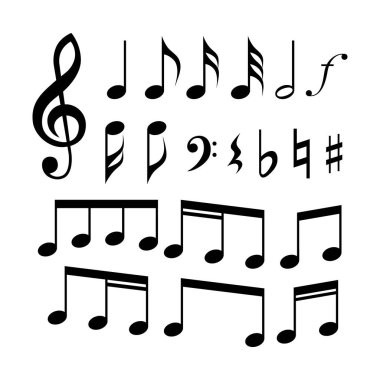 G-nota anahtarı, C-nota anahtarı, müzik notlar ve Icon set simgeler. Müzik işaretleri.