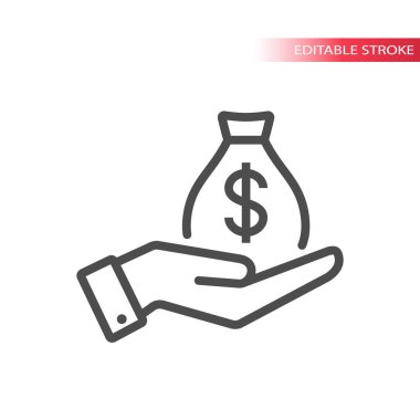 El ve bir çanta dolusu dolar para. El ve doları para çantası simgesini.