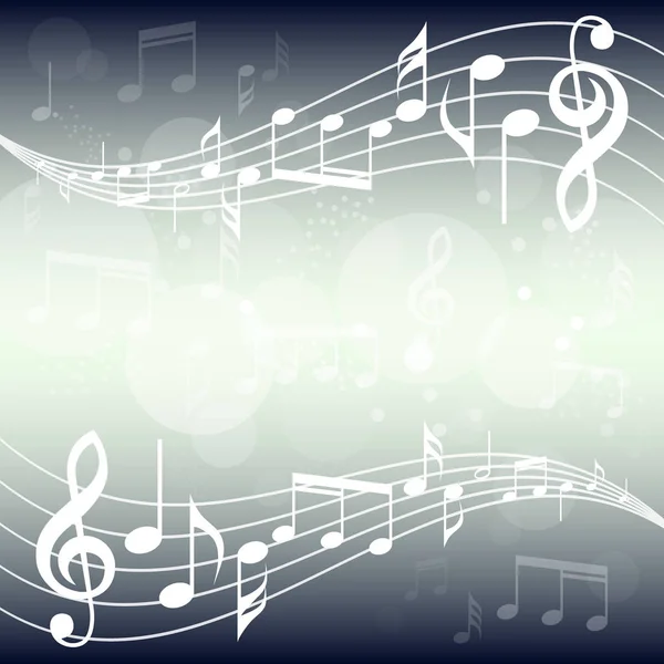 Illustration Fond Musique Dégradé Bleu Portées Incurvées Avec Notes Musique — Image vectorielle