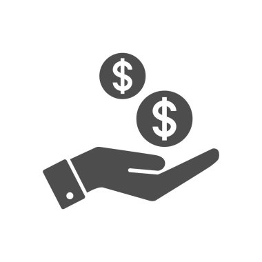 El ve düz simgesi bırakarak dolar para. Doları sikke ve palmiye resim simgesi simgesi.