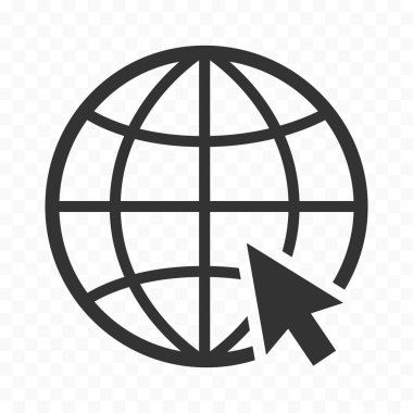 Fare işaretçisi ok işareti ile küre simgesi web simgesi. World wide web simgesi. Web sitesi simgesini gidin