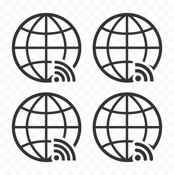 Globus Symbol Web Symbol Mit Drahtlosem Signalzeichen Gesetzt Planeten Erde — Stockvektor