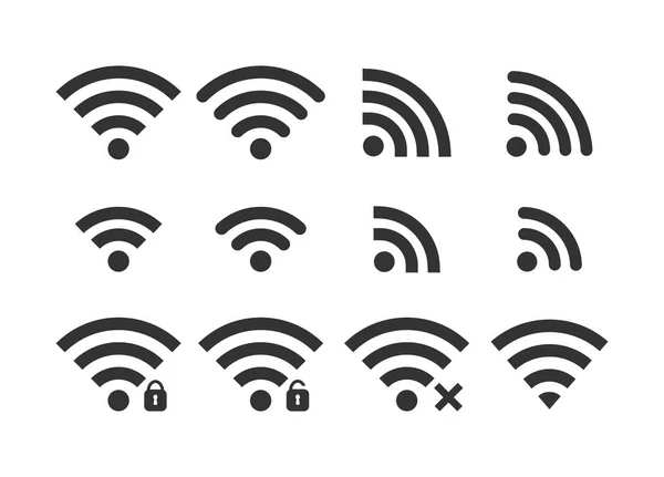 Wireless Signal Web Icon Gesetzt Symbole Gesichert Ungesichert Keine Verbindung — Stockvektor