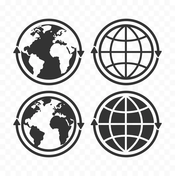 Globe Avec Des Flèches Ensemble Icône Concept Planète Terre Symboles — Image vectorielle