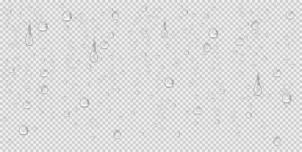 Realistische Waterdruppels Stoom Damp Bubbels Condensatie Illustratie Regendruppels Transparante Achtergrond — Stockvector