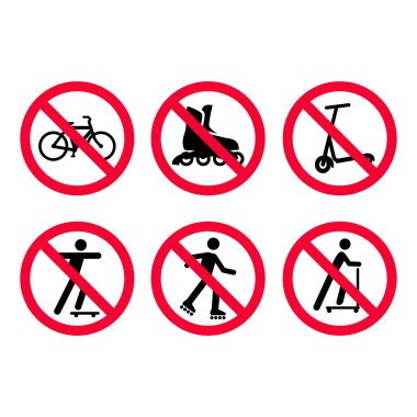 Kırmızı yasağı işaretleri ayarlayın. Bisikletler, Bisiklet, scooter yok yok paten,.