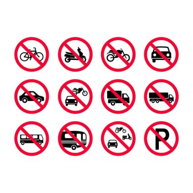 Kırmızı yasağı araçlar kümesi oturum açın. Motorlu araç yok, hiçbir bisiklet, hiçbir otomobiller. Kamyon, otobüs, camper vans, scooter, izin verilmeyen motosiklet