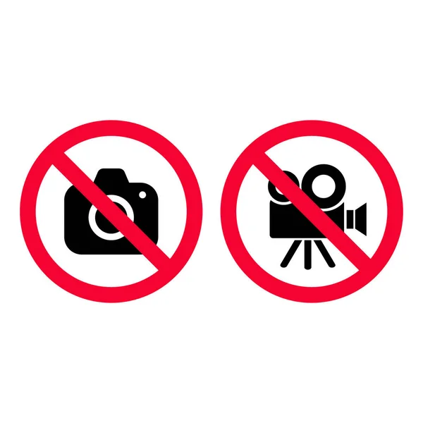 Καμία Κάμερα Και Βίντεο Κόκκινες Απαγορευτικές Πινακίδες Λήψη Φωτογραφιών Και — Διανυσματικό Αρχείο