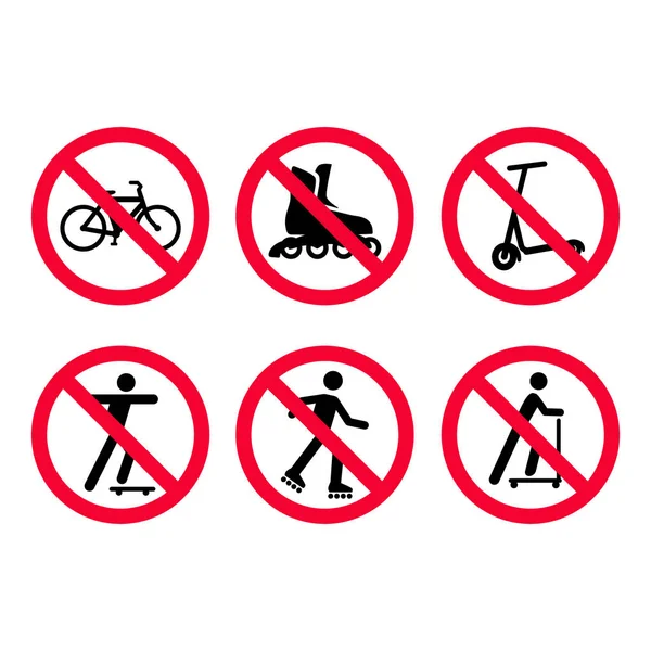 Kırmızı yasağı işaretleri ayarlayın. Bisikletler, Bisiklet, scooter yok yok paten,.