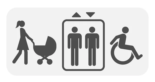 Elevator Accessibility Sign Lift Mother Baby Stroller Disabled Icons — Stock Vector