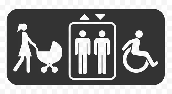 Elevator Accessibility Sign Lift Mother Baby Stroller Disabled Icons — Stock Vector