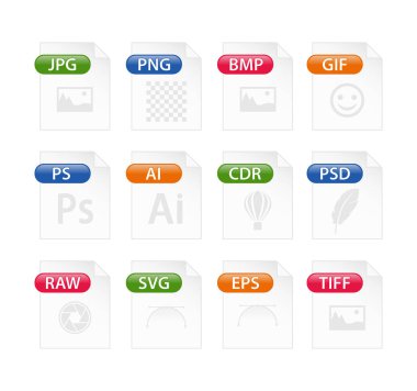 dosya türü simgeleri renkli dizi. Dosya biçim simgesinin rengi, dosyaları sembolleri düğmeleri ayarlamak