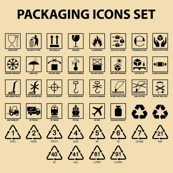 集包装图标 包装货物标签 送货服务符号 包装箱 运输符号 — 图库矢量图片