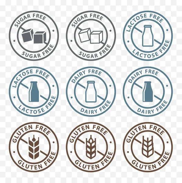şeker ücretsiz, süt ücretsiz, laktoz ücretsiz, gluten ücretsiz ambalaj etiketi etiket simgeler