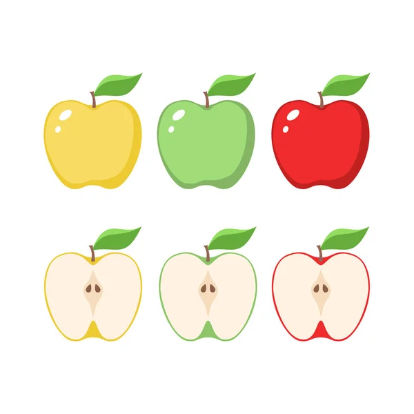 Gelbe Grüne Und Rote Äpfel Klicken Cartoons Apfelscheiben — Stockvektor