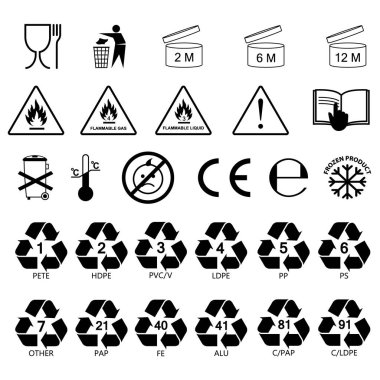 ambalaj bilgileri etiket simgeler, etiket sembolleri, etiket ambalaj. hiçbir dolgu rengi, siyah anahat