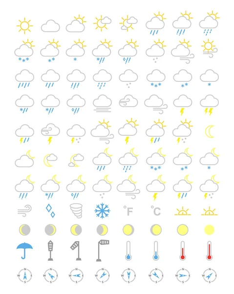 Wetter Icons Gesetzt Prognosen Editierbare Icons — Stockvektor