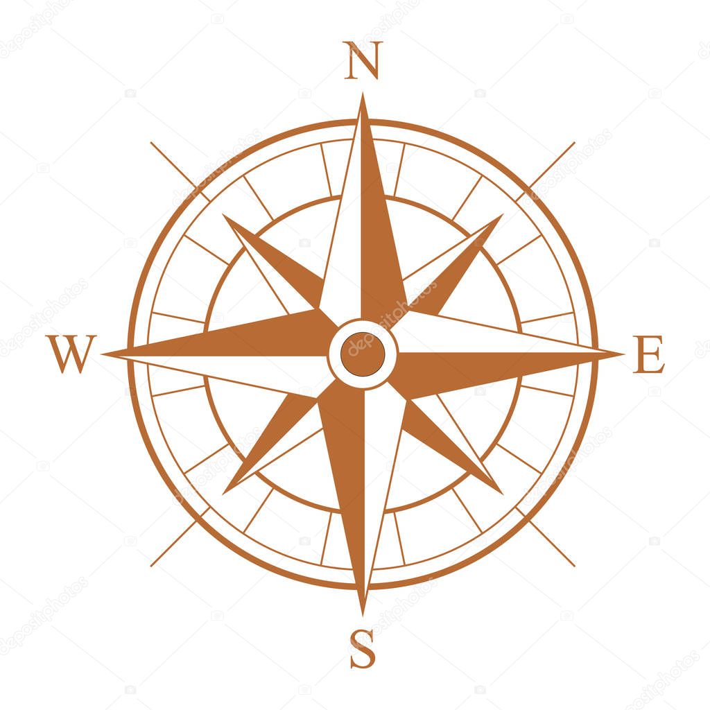 retro style compass icon, wind rose vintage compass icon