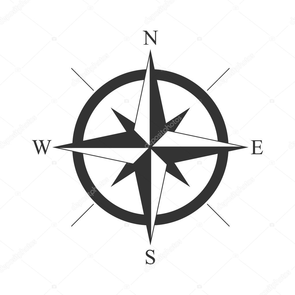 retro style compass icon, wind rose vintage compass icon