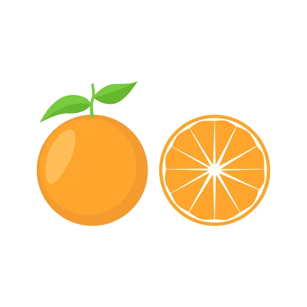 Orange Mit Blattvektorsymbol Orangefarbener Symbolausschnitt Orangen Cartoon Scheiben Geschnitten — Stockvektor