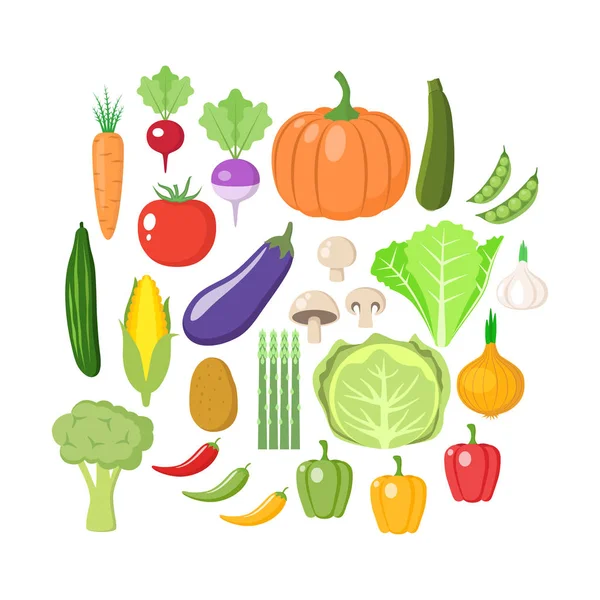 Colorido Conjunto Verduras Clipart Colección Vectores Dibujos Animados Colores Vegetales — Vector de stock