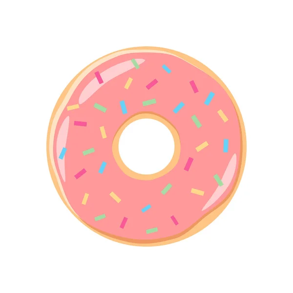 Kleurrijke Roze Suikerglazuur Donut Cartoon Roze Berijpen Donut Met Hagelslag — Stockvector