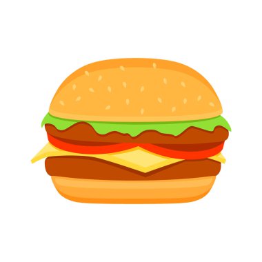 Burger renkli vektör karikatür. Fast food burger vektörel clipart simgesi.
