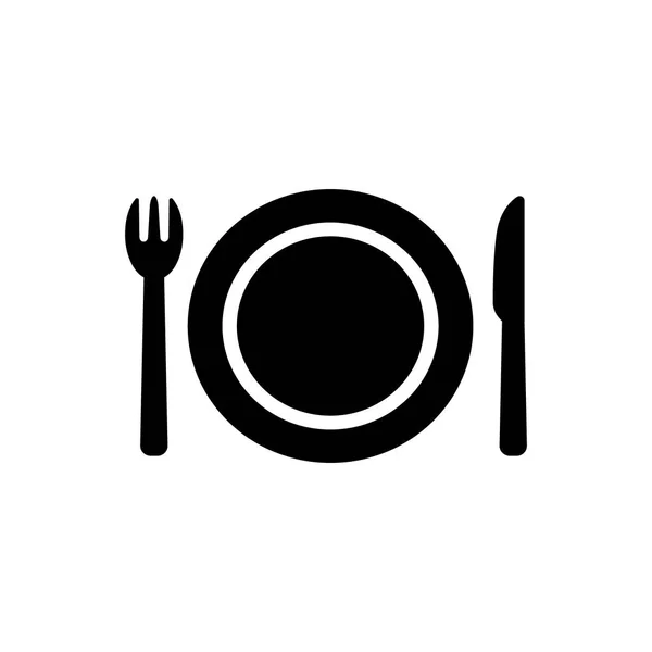 Comedor Restaurante Símbolo Icono Plato Cuchillo Tenedor Negro Signo Vectorial — Vector de stock