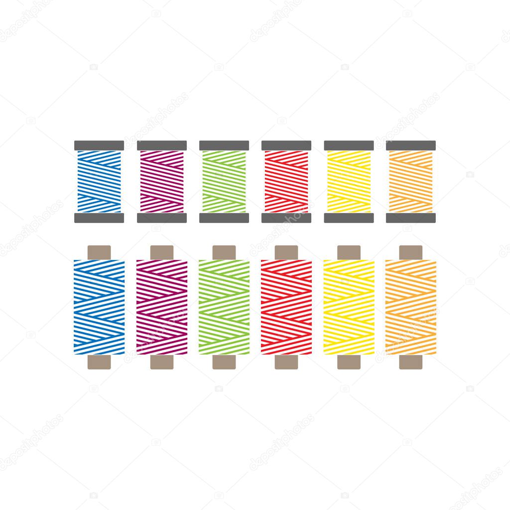 Colorful sewing threads on spools vector set. Spool thread primary colors icons.