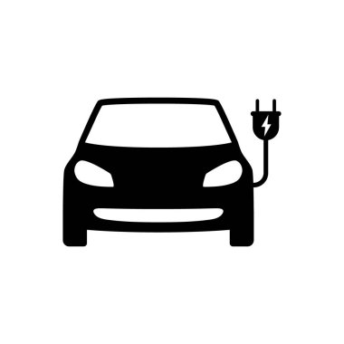 Elektrikli araba ile siyah izole simgesi takın. Elektrikli otomobil sembolü.