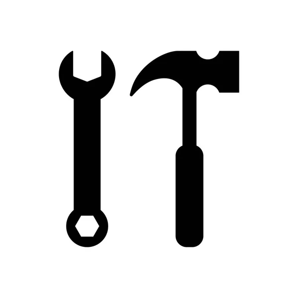 Moersleutel Hammer Silhouet Zwarte Pictogrammen Moersleutel Hammer Hardware Tools Pictogramserie — Stockvector