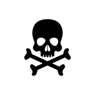 Resmi siyah insan kafatası izole simge. Kafatası çapraz kemikler zehir simgesiyle.