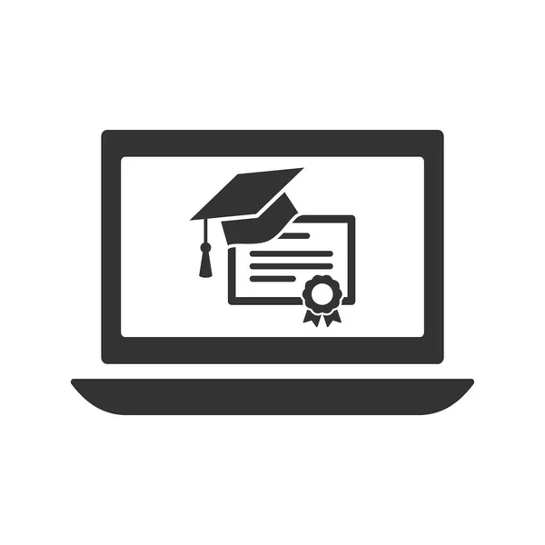 Learning Concept Pictogram Laptop Diploma Certificaat Afstuderen Cap Pictogram — Stockvector