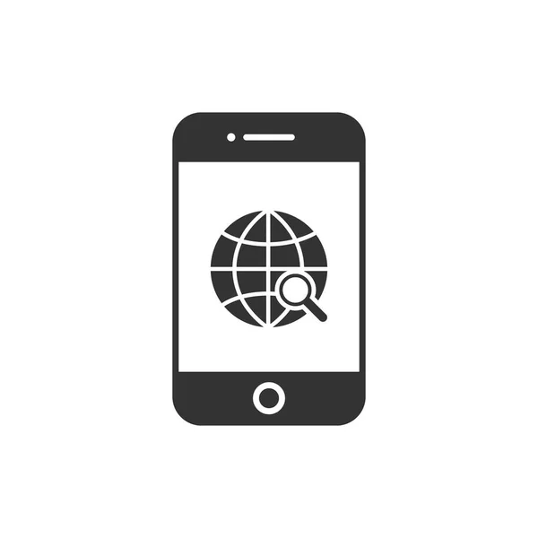 Smartphone Globo Con Icono Lupa Web Icono Concepto Búsqueda Móvil — Vector de stock