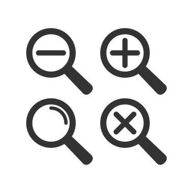 Web Büyüteç düz Icon set. Büyüteç ile artı ve eksi işareti. Kutsal kişilerin resmi büyütmek. 