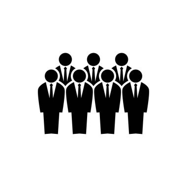 Takım çalışanları kavramı simgesi. Siyah takım elbise grubunda işadamları izole simge.