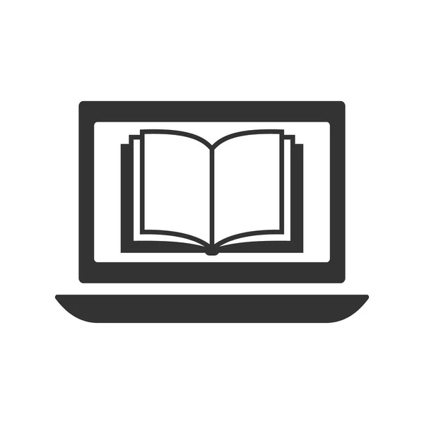 Boek Lezend Vector Icon Learning Concept Symbool Laptop Met Open — Stockvector
