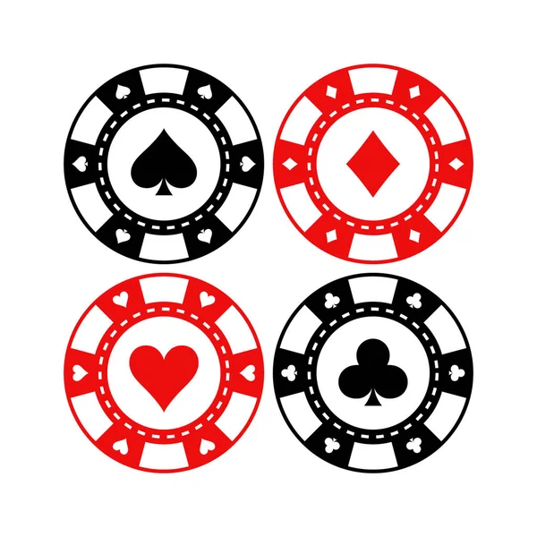 Rojo Negro Fichas Juego Poker Vector Conjunto Casino Fichas Monedas — Archivo Imágenes Vectoriales